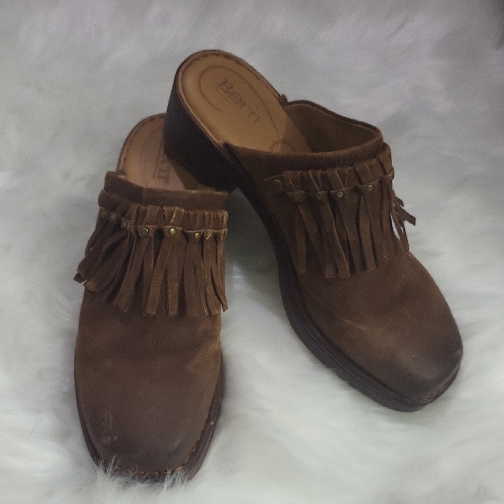 Born Women's Tan Fringe Mules